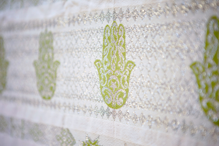 Handcrafted White Throw-Lime Green Hand of Fatima_1