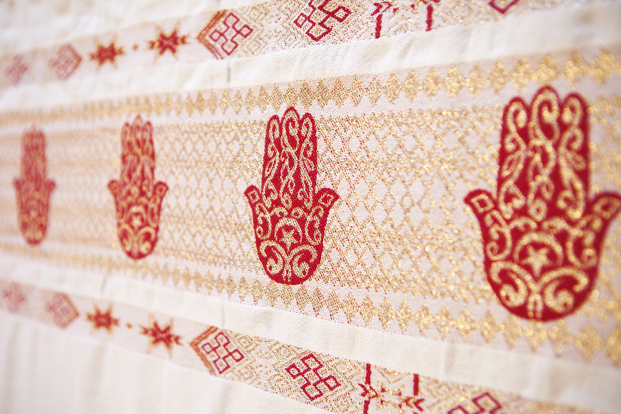 Handcrafted White Throw-Ruby Red Hand of Fatima_1